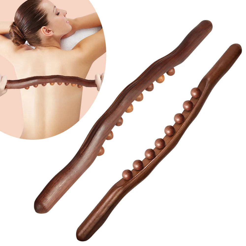 Bâton de massage en bois 20/8 perles – rouleau Gua Sha pour dos et corps