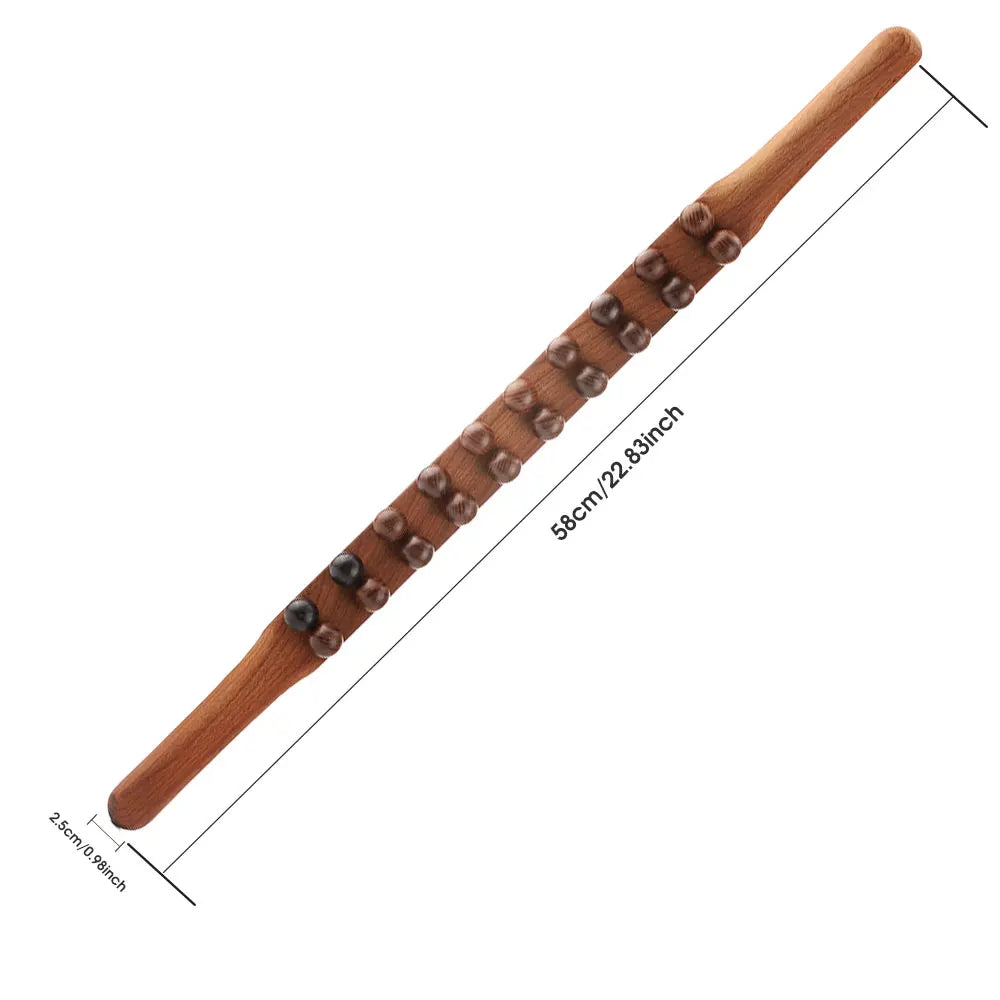 Bâton de massage en bois 20/8 perles – rouleau Gua Sha pour dos et corps