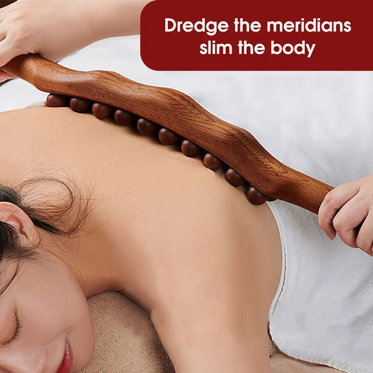 Bâton de massage en bois 20/8 perles – rouleau Gua Sha pour dos et corps