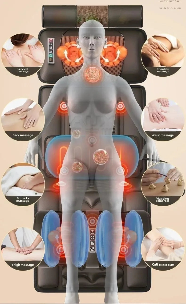 Matelas de massage électrique multifonction – traction lombaire, airbags et chaleur