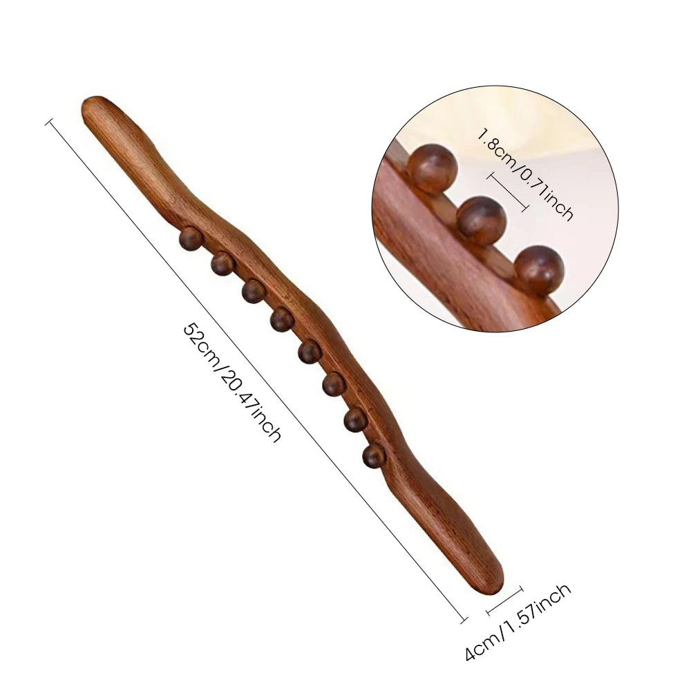 Bâton de massage en bois 20/8 perles – rouleau Gua Sha pour dos et corps