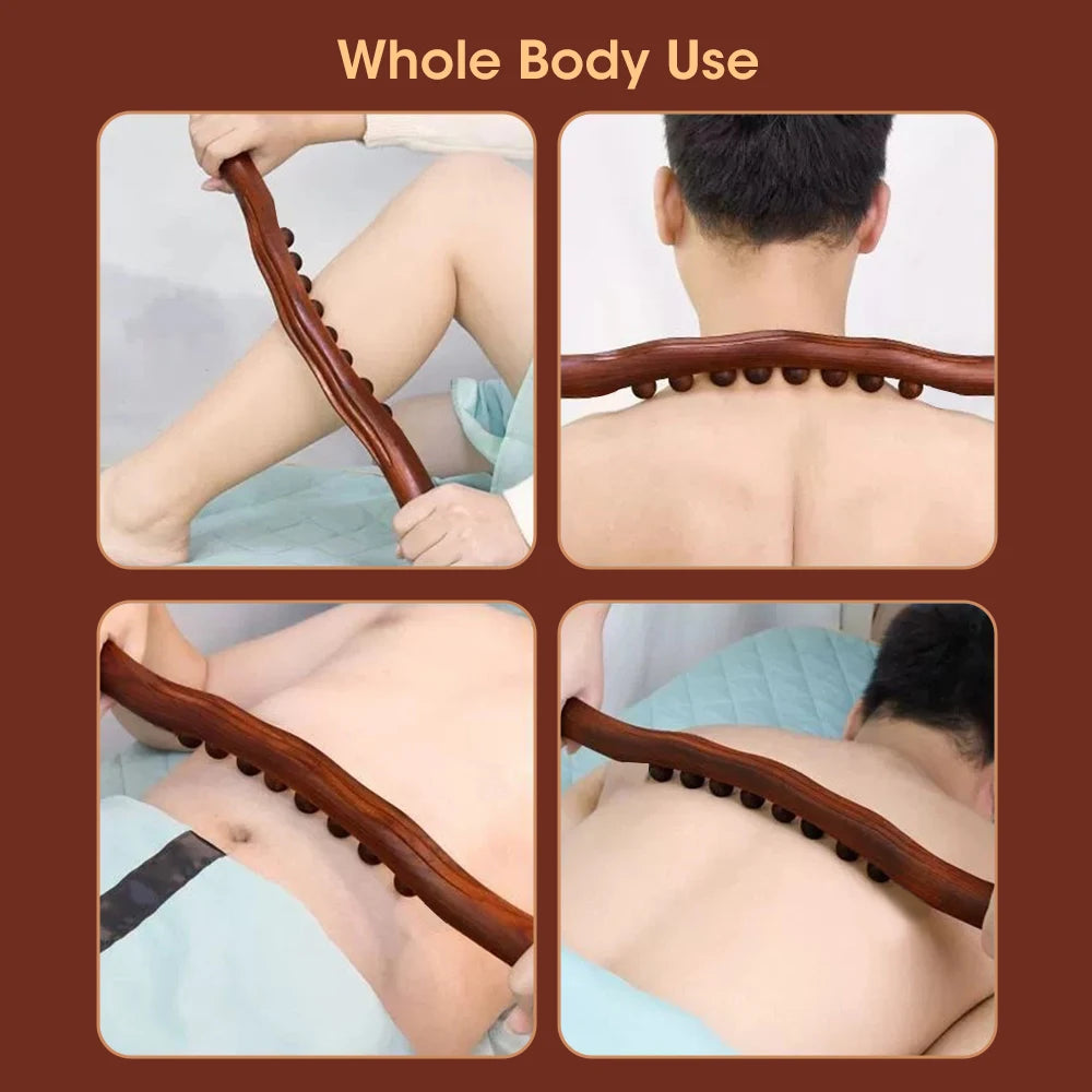 Bâton de massage en bois 20/8 perles – rouleau Gua Sha pour dos et corps