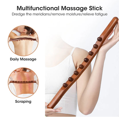 Bâton de massage en bois 20/8 perles – rouleau Gua Sha pour dos et corps