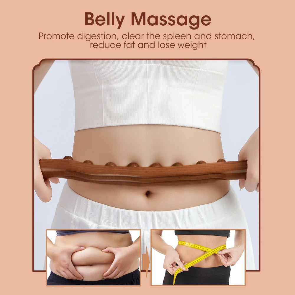 Bâton de massage en bois 20/8 perles – rouleau Gua Sha pour dos et corps