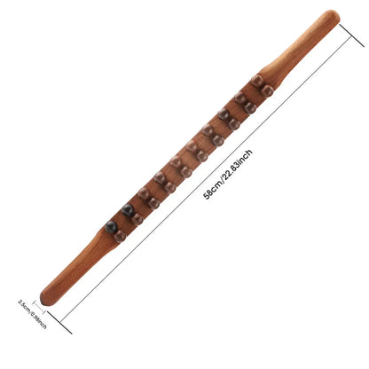 Bâton de massage en bois 20/8 perles – rouleau Gua Sha pour dos et corps